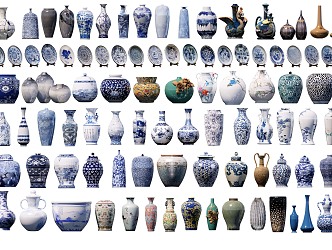 Modern Porcelain Blue and White Porcelain Vase Ceramic Pot Ceramic Plate Porcelain Antique Cultural Relics 3d model