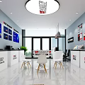 Modern Home Exhibition Hall With Sofia Brand Display Screens Reception Desk And Furniture