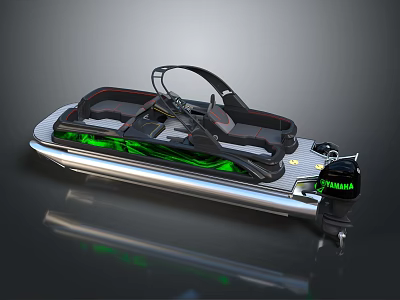 Sleek Modern Yacht With Green Accents Black Seats And Steering Wheel 3d model