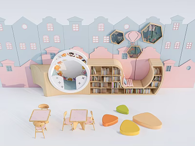 Modern Kids Room Storage Shelf with Bookshelf and Colorful Toys Organizer 3d model