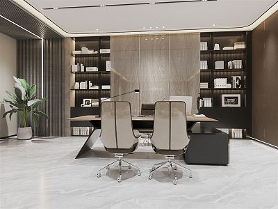 Modern Office General Manager Chairman's Office President's Office Leadership Boss Office Boss Desk Bookcase Bookshelf 3d model