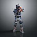Game Movie Character In Blue Green White Combat Gear Holding Orange Weapon With Number 02