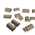 Various Khaki Military Style Tents With Different Structures And Camping Gear