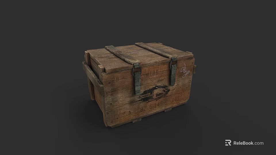 Vintage Wooden Weapon Storage Box With Metal Straps And Rustic Design 3d model 