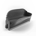 Modern Wooden Public Bench With Curved Striped Design For Public Areas