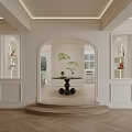 Modern Cream White Embedded Entry Side Cabinet With Recessed Display Shelves For Chic Foyer Interior