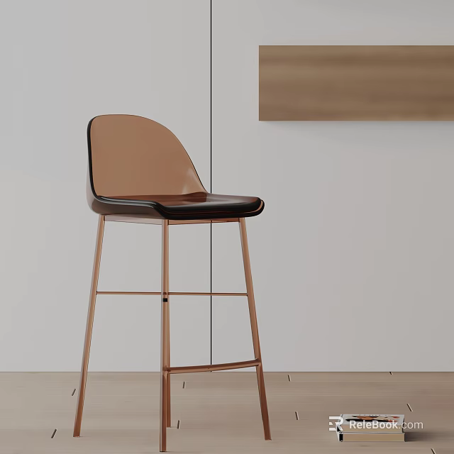 Modern Copper Bar Stool With Black Seat And Metal Legs For Bar Counter 3d model 