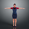 Female Character In Red Sleeved Blue Uniform With Arms Extended Standing On Gray Backdrop