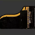 Black Grand Piano With Open Lid And Orange Interior Golden Legs