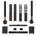 Sleek Modern Headphones and Speakers System with Tower Bookshelf Soundbar Subwoofer Components