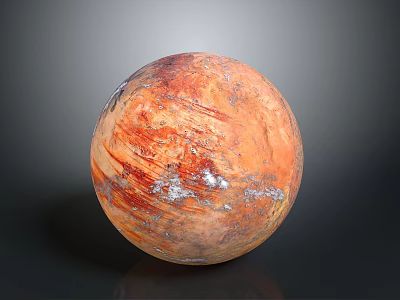 Detailed Red Orange Mars Surface With Texture And White Ice Caps In Space 3d model
