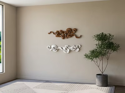 Brown And White Cloud Pattern Wall Hangings Indoor Decor With Natural Light And Green Plant 3d model