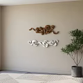 Brown And White Cloud Pattern Wall Hangings Indoor Decor With Natural Light And Green Plant