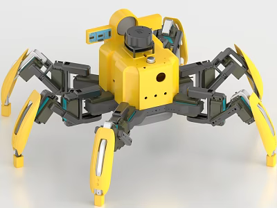 Yellow Spider Like Multi Legged Intelligent Machine With Mechanical Legs And Sensor Components 3d model