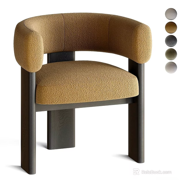 Modern Textured Boucle Upholstered Leisure Chair With Dark Solid Wood Frame In Multiple Color Options 3d model 