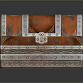 Vintage Red Treasure Chest With Metal Straps Rivets And Decorative Lock On Reflective Black Surface