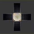 Orbital Spacecraft With Four Solar Panels Golden Body And Circular Dish Antenna