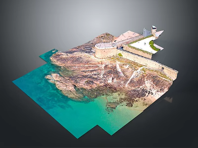 Scenic Coastal Lighthouse Building On Rocky Shore With Blue Water 3d model