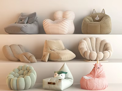 Stylish Bean Bag Chairs With Various Shapes Designs And Colors For Home Decor 3d model