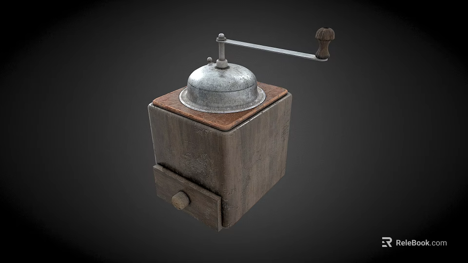 Classic Manual Coffee Grinder Kitchen Appliance With Wooden Base Metal Grinding Handle And Drawer Storage 3d model 