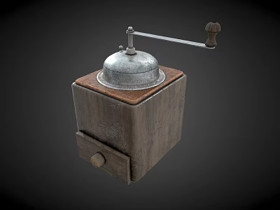 Classic Manual Coffee Grinder Kitchen Appliance With Wooden Base Metal Grinding Handle And Drawer Storage 3d model
