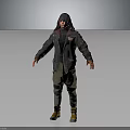 Detailed 3D Hooded Character Wearing Distressed Jacket Cargo Pants Knee Pads And Yellow Shoes