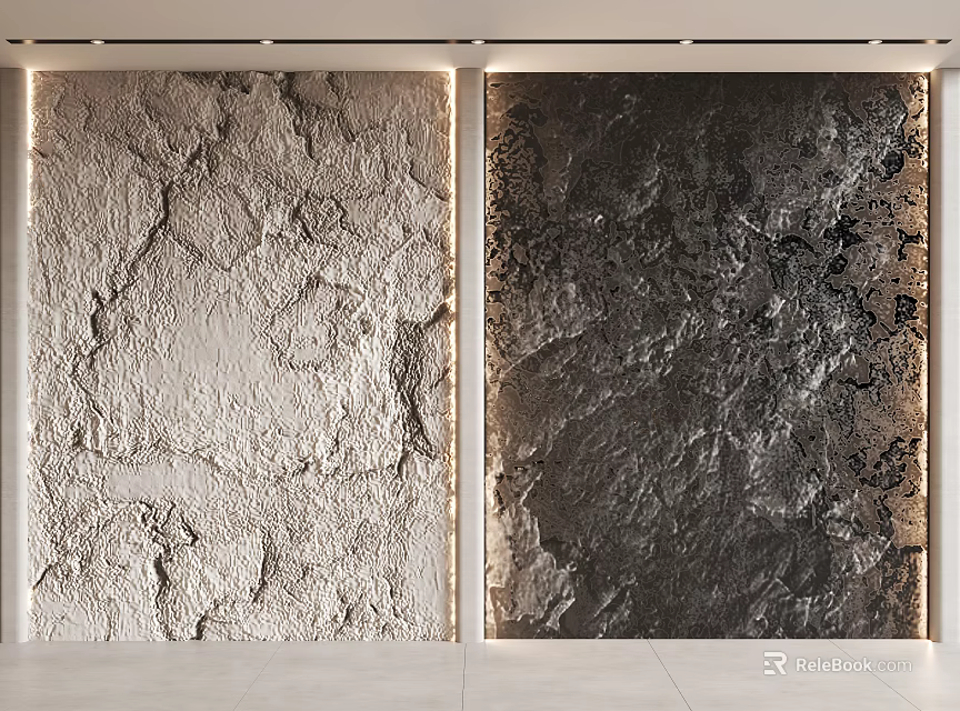 Interior Decorative Background Wall Design With Light And Dark Textured Stone Surfaces 3d model 