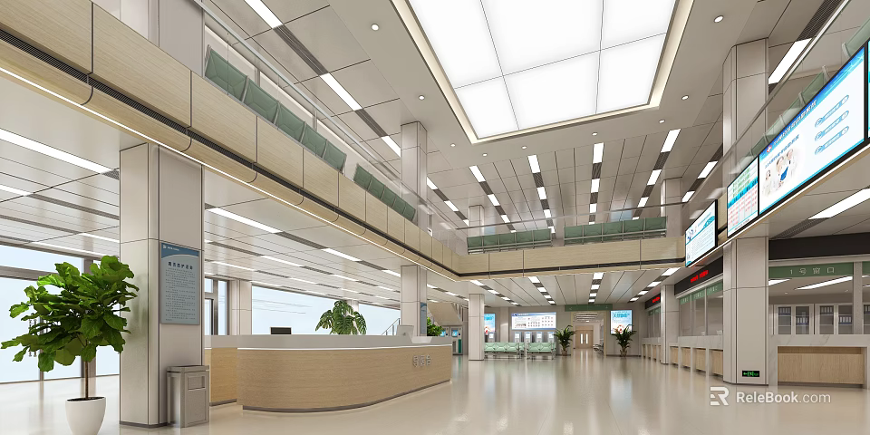 Modern Hospital Outpatient Clinic Interior With Reception Desk 3d model 