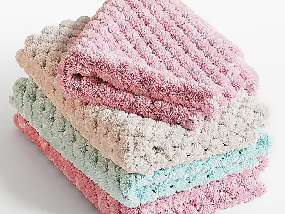 Soft Knitted Towels Stacked in Pastel Colors for Bathroom Decor and Daily Use 3d model