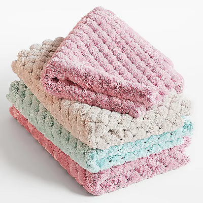 Soft Knitted Towels Stacked in Pastel Colors for Bathroom Decor and Daily Use 3d model
