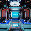 Futuristic KTV Private Room Interior With Sofas Tables And Screens 3d model