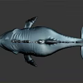 Blue Mythical Shark 3D Model With Spikes And Shiny Tentacle Body
