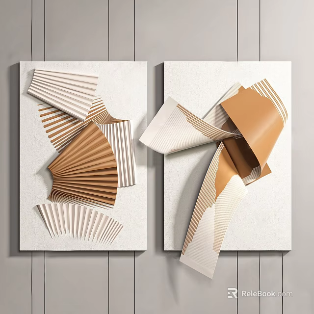 Abstract Decorative Artworks With Brown And Beige Striped Origami 3D Folded Design 3d model 