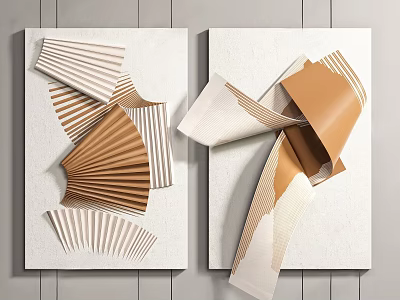 Abstract Decorative Artworks With Brown And Beige Striped Origami 3D Folded Design 3d model