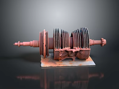 Rusted Vintage Mechanical Gear Shaft With Multiple Metal Components On Industrial Base 3d model