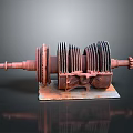 Rusted Vintage Mechanical Gear Shaft With Multiple Metal Components On Industrial Base