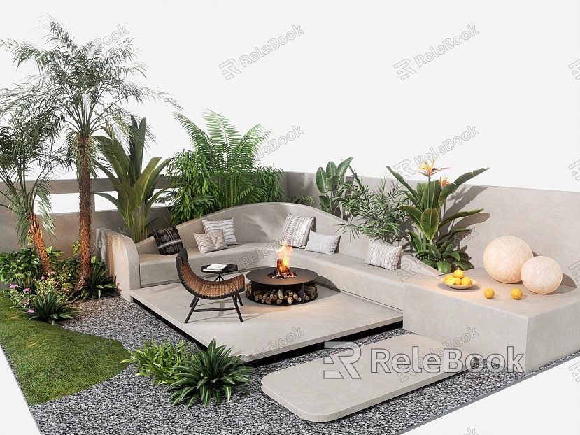 Courtyard outdoor sofa outdoor table and chair combination flowers and plants flower trough plant pile landscape tree model