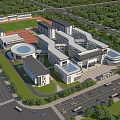 Modern School Building Complex With Classroom Blocks Sports Field And Green Surroundings