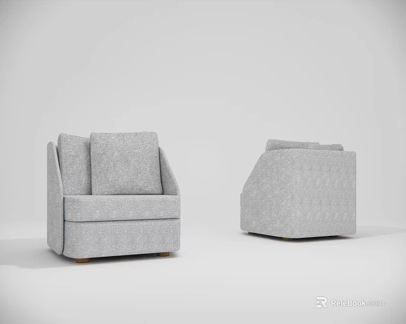 Gray Upholstered Single Sofa Modern Design Viewed From Two Angles 3d model