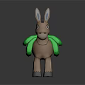 Cute Cartoon Donkey Character With Green Backpack Standing On Dark Background 3d model