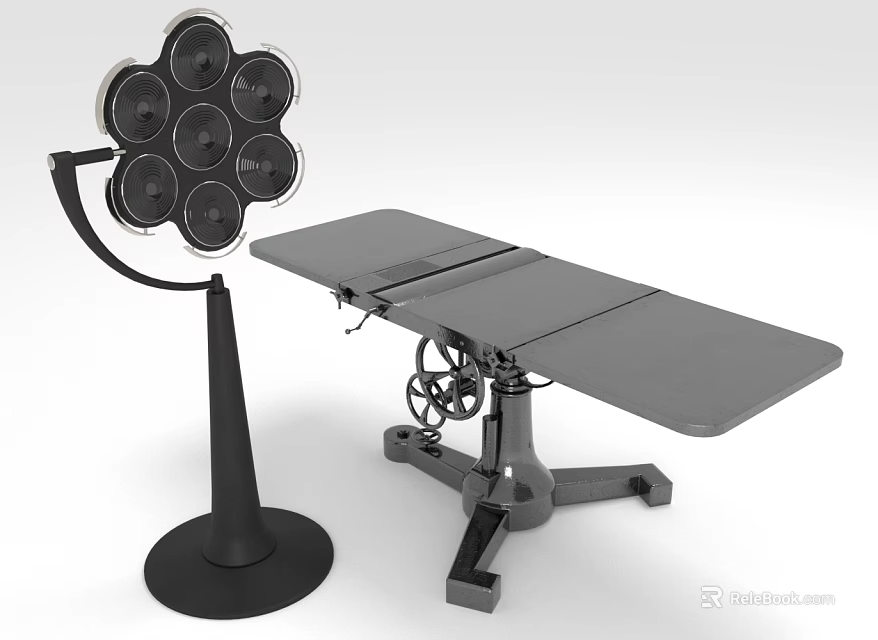 Adjustable Surgical Operating Table with Mobile Base and Multi Head Surgical Lamp Medical Equipment 3d model 