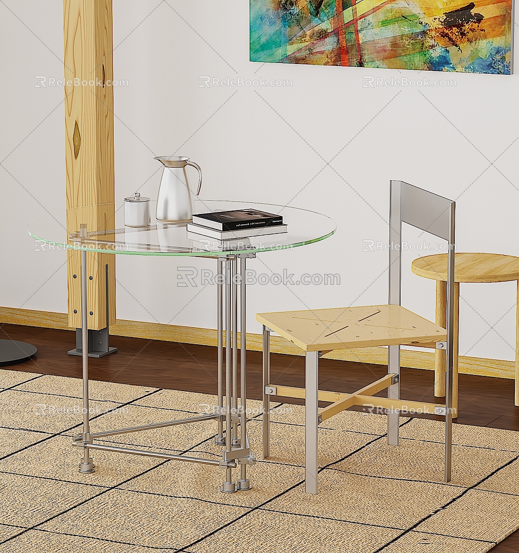 Modern Glass Dining Table Metal Dining Table and Chair Cross Optical Axis DIY Desk 3d model