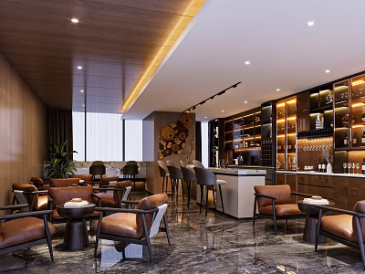 Elegant Modern Bar Interior Design With Leather Seats Bar Counter And Warm Ambient Lighting 3d model