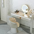 Elegant White Dressing Table With Round Mirror Leopard Print Chair And Flower Vase