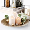 Elegant Decorative Ornament Set With Candles Dried Flowers Green Plants And Glass Vases