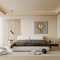 Modern Bedroom Interior Design With Comfortable Bed Artwork And Pendant Lighting 3d model