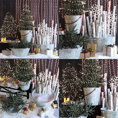 Modern Ornaments Combination Christmas Lighting Potted Plant 3d model