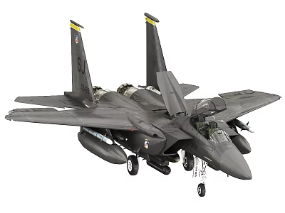 Detailed Gray Fighter Jet Model Featuring Twin Tails Landing Gear and Ordnance 3d model