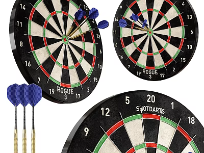 Professional Dartboards with Blue Darts Numbers 1 to 20 and Rogue Snowdarts Design 3d model