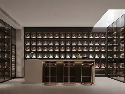 Elegant Modern Wine Cellar Interior With Wine Racks Bar Counter And Lighting 3d model